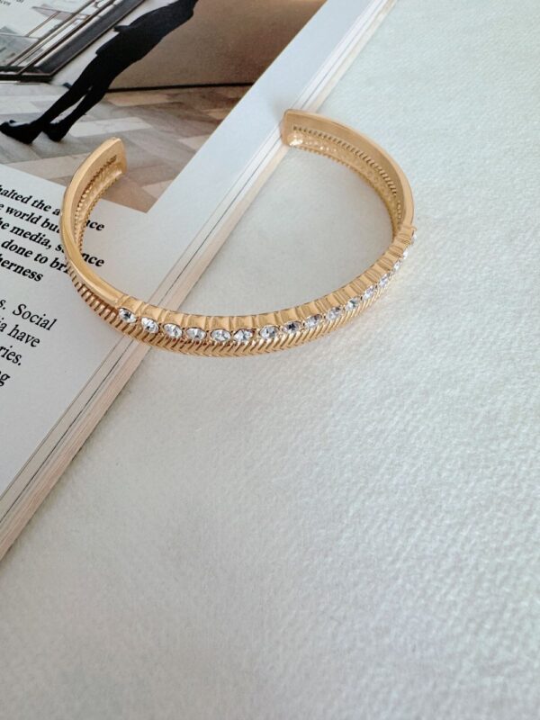 Double Layer Rhinestone Fishbone Cuff - Image 3