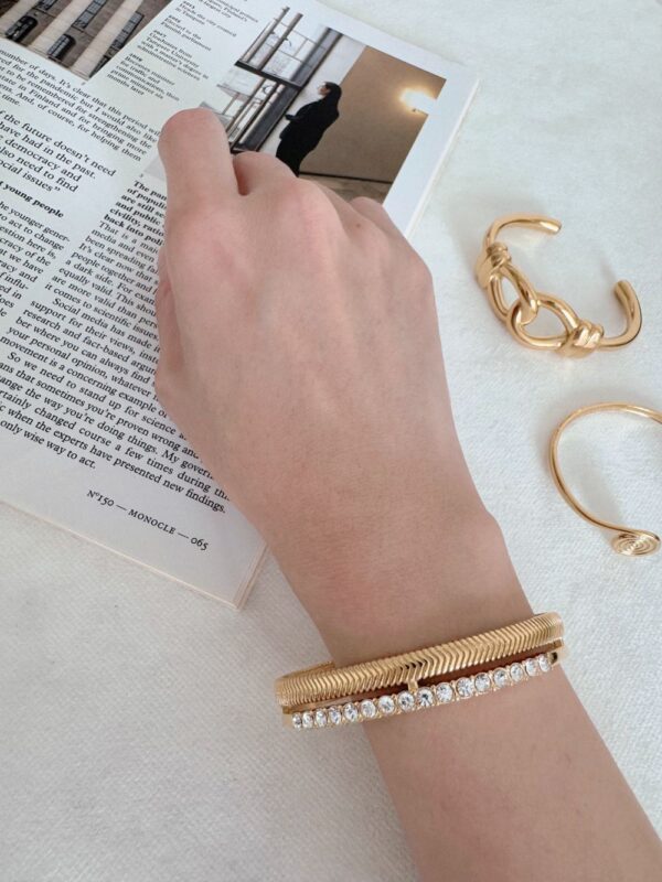 Double Layer Rhinestone Fishbone Cuff - Image 5