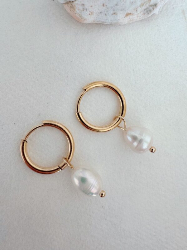 Freshwater Pearl Hoop Earrings - Image 3