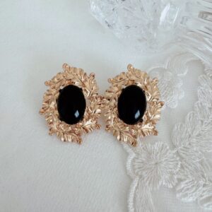 Gold Leaves Glass Stones Earrings