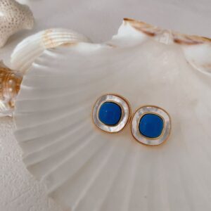 Square Natutal Shell Turquoise Earrings