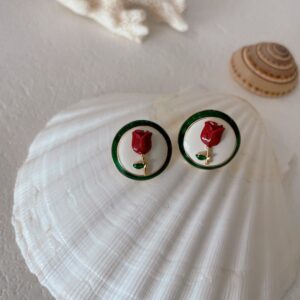 Retro Style Red Rose Earrings