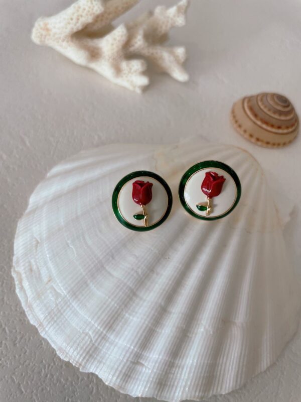 Retro Style Red Rose Earrings