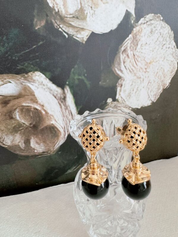 Black Agate Tiger Eye Earrings - Image 3