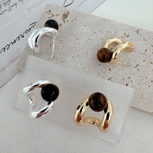 Twisted Metal Tiger Eye Earrings